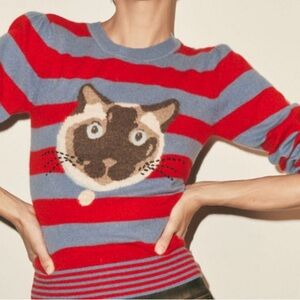Maeve - 100% Cashmere Cat Motif Sweater - Light Weight